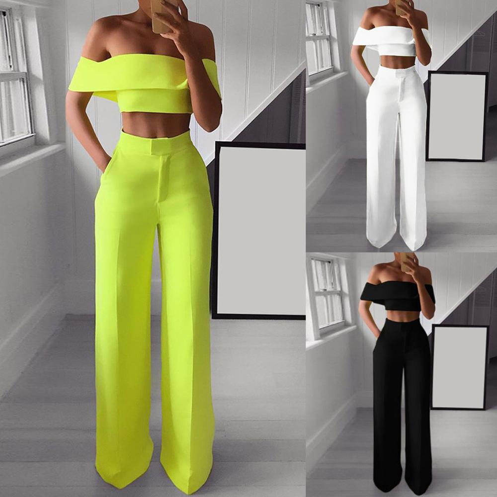 Women  Strapless  and Wide Leg Pants Sexy Two Piece Outfits